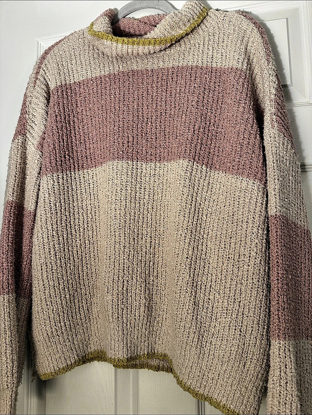 Hem & Thread Color Block Crewneck Sweater in Pink & Beige